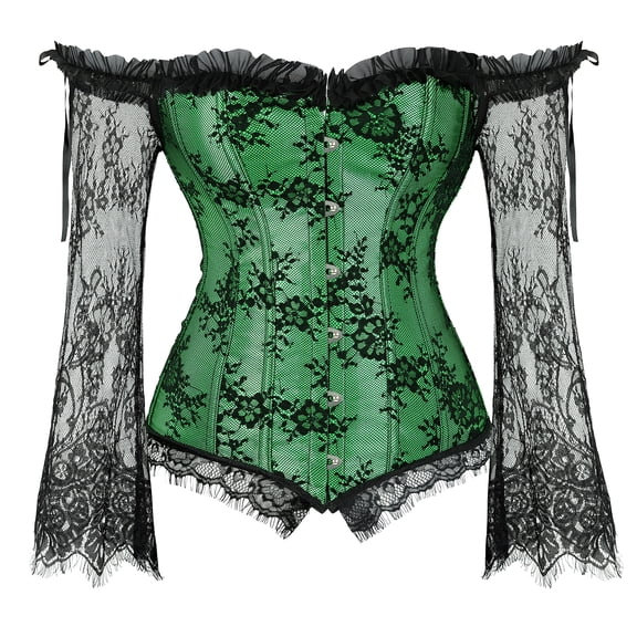 Renaissance Corset For Women Lace Long Sleeves Corset Top Victorian Overbust Corset Off Shoulder Corselet