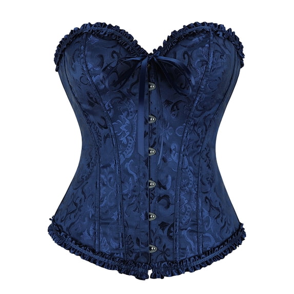 Renaissance Corset Top for Women, Bustier Shapewear Lingerie, Lace Up Pirate Corset Tops, Lace Waist Push Up Bodysuit, Gothic Western Bustier Shirts, Halloween Costume, Navy XXL