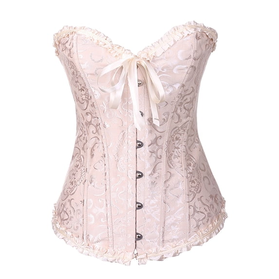 Renaissance Corset Top for Women, Bustier Shapewear Lingerie, Lace Up Pirate Corset Tops, Lace Waist Push Up Bodysuit, Gothic Western Bustier Shirts, Halloween Costume, White S