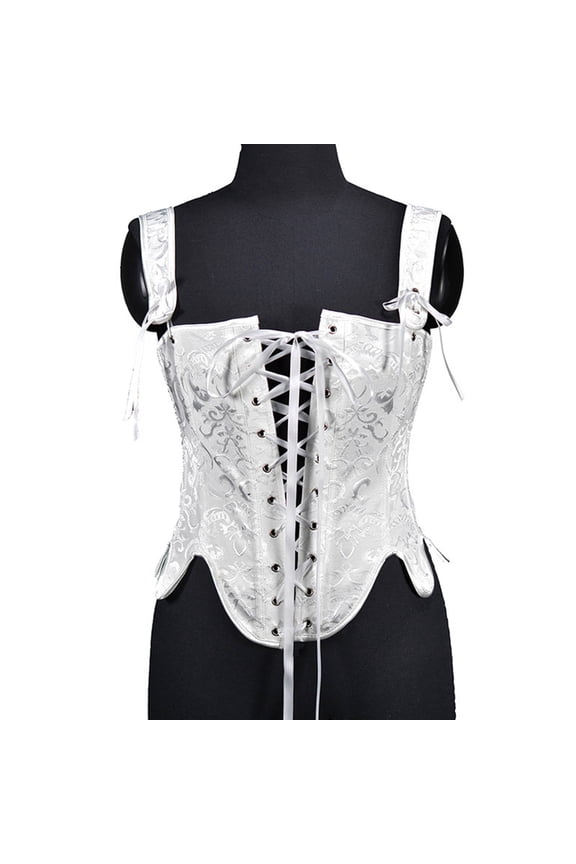Renaissance Corset Tops Plus Size, Fashion Women's Sweet Tie Corset Petals Print Underwear Shapewear New Corset Overbust Lace Style B-8 White M