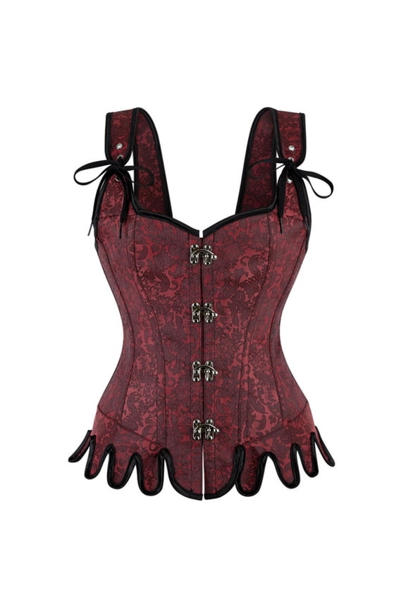 Renaissance Corset Tops for Women Floral Lace Up Overbust Bustier Vest Vintage Waist Cincher Bodice Shapewear Tank Top with Irregular Hem