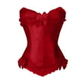 thumbnail image 1 of Renaissance Corset Victorian Style Corset Adjustable Lacing Steel Boning Waist Trainer Satin Fabric Bustier with Bow Accents Bustier Tops for Women Red XXXL, 1 of 4
