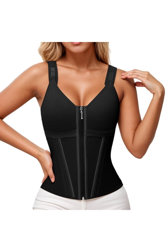 Renaissance Corset Waist Trainer Corset Tummy Control Sport Workout Body Shaper Vest with Zipper and Hooks Body Bustier Bustier Top Black XS