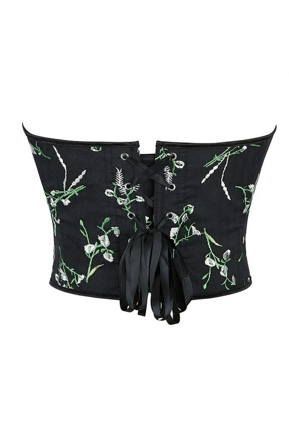 Renaissance Corset Women Lace Up Bustier Push Up Overbust Bodysuit Halloween Slim Fit Floral Embroidery Patterns Body Shaper for Women Black XS