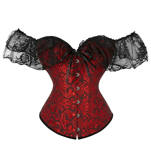 Renaissance Corset Women Tulle Off Shoulder Lace Up Bustier Boned Halloween Vintage Floral Embroidery Patterns Girdle for Women XXL