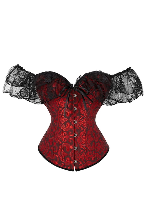 Renaissance Corset Women Tulle Off Shoulder Lace Up Bustier Boned Halloween Vintage Floral Embroidery Patterns Girdle for Women XXL