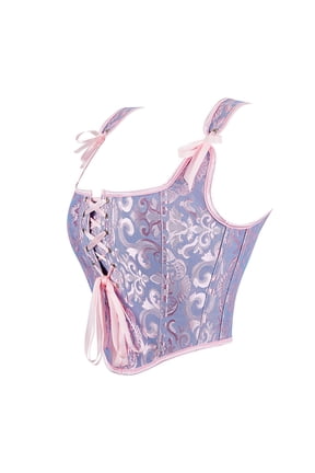 Renaissance Corset Women Vintage Adjustable Straps Front Lace Up Bustier Bodysuit Slim Fit Floral Embroidery Patterns Halloween Cosplay Corset Shapewear Pink M