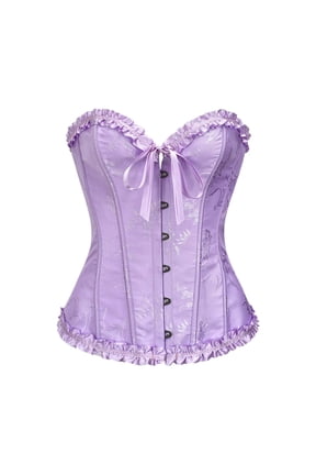Renaissance Corset Women Vintage Embroidery Patterns Medieval 1920S Ruched Bustier Bodysuit Retro Boned Overbust Push Up Lace Up Corset Shapewear Light Purple S