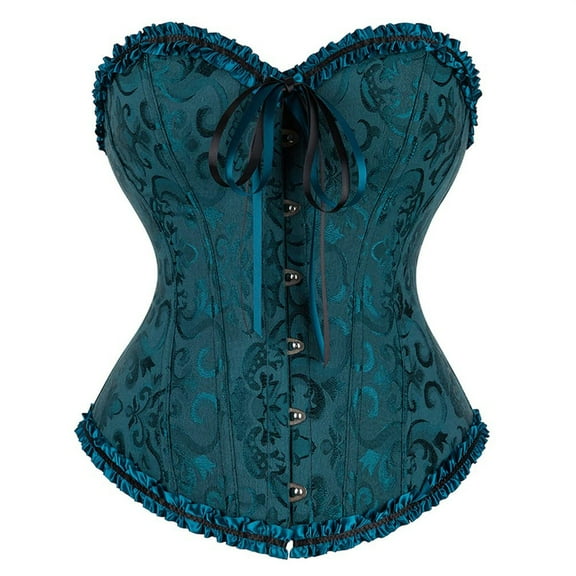 Renaissance Corset Women Vintage Floral Embroidery Patterns Bustier Bodysuit Lace Up Halloween Cosplay Boned Corset Shapewear Blue XS