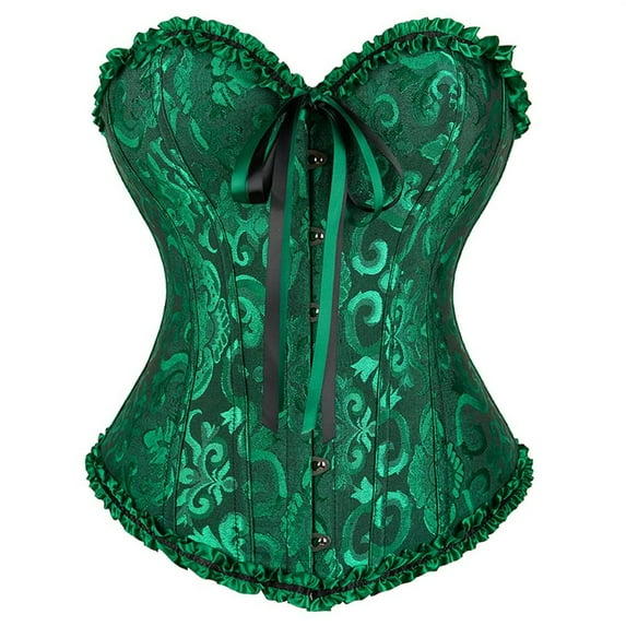 Renaissance Corset Women Vintage Floral Embroidery Patterns Bustier Bodysuit Lace Up Halloween Cosplay Boned Corset Shapewear Green XXL