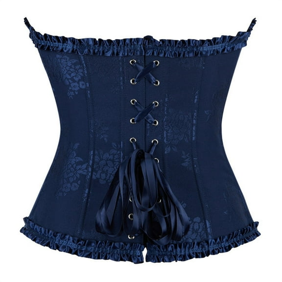 Renaissance Corset Women Vintage Ruffles Halloween Boned Bustier Bodysuit with Front Tie Lace Up 1920S Retro Overbust Push Up Girdle for Women BU1 L