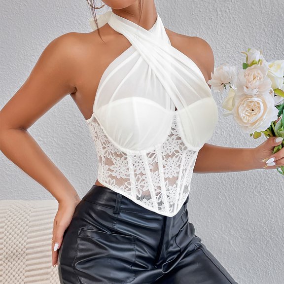 Renaissance Corsets Women Plus Size, Fashion Women Style Lace Casual Backless Ribbon Waist Camisole Shapewear New Women's Lace up Boned Overbust Corset Style B-37 White M