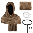 thumbnail image 1 of Renaissance Cosplay Head Wrap Kit, Distressed Medieval Hooded Shawl Accessory Kit,Crinkled Renaissance Cosplay Head Wrap With Viking Pin Leather Belt for Halloween Larp Warrior Costume, Coffee, 1 of 2