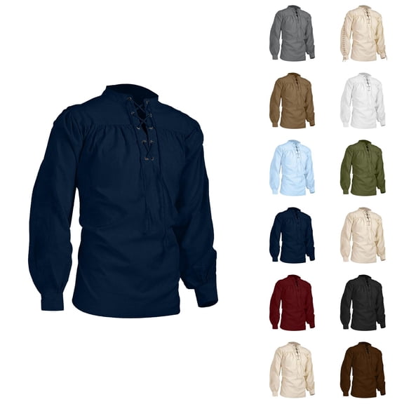Renaissance Costume Men Gothic Style Long Sleeve Lace Up Linen Sweatshirt Pullover Mens Medieval Costume