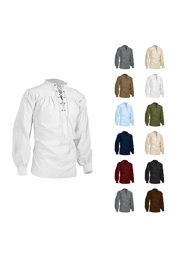 Renaissance Costume Men Gothic Style Long Sleeve Lace Up Linen Sweatshirt Pullover Mens Medieval Costume