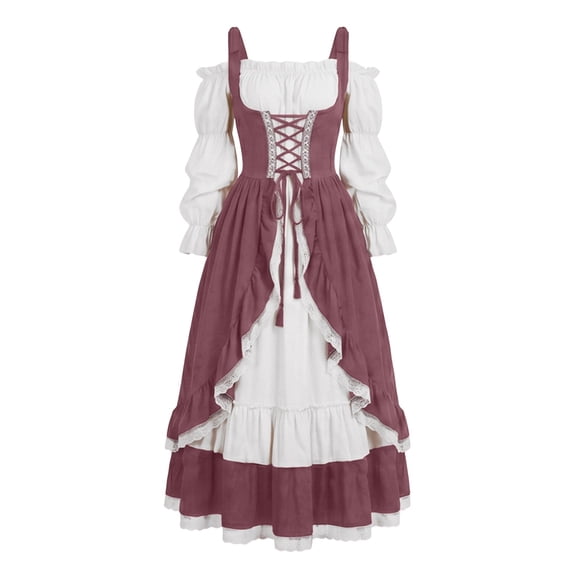 Renaissance Costume Women Halloween Medieval Pirate Dress Party and Casual Daily Pink XL