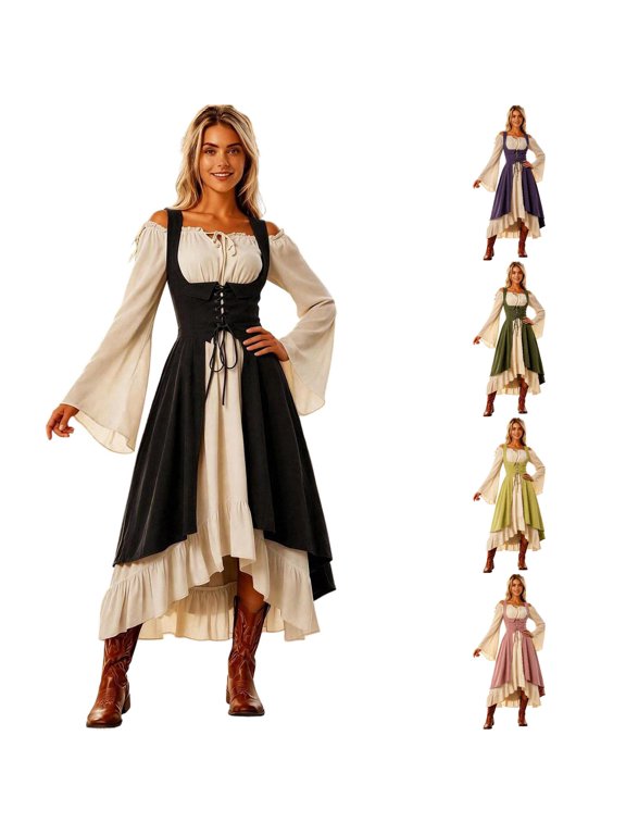 Renaissance Women Dress Renaissance Pirate Irish Ren Faire Dresses Fairy Flowy Dress Vintage Goth Outfits