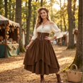 thumbnail image 1 of Renaissance Costume, Women Renaissance Costume Medieval High Waisted Skirt Set | 2 Piece Victorian Set,Off Shoulder Collar,Flared Sleeves,Skirt Length Up to Ankle, Coffee XL, 1 of 6