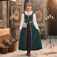 thumbnail image 1 of Renaissance Costume Women, Victorian Dress, Renaissance Dress Women, Renaissance Dress Women Medieval Costume Court Dress Victorian Regency Queen Princess Peasant Dress-Dress+Vest, Dark Green XXL, 1 of 5