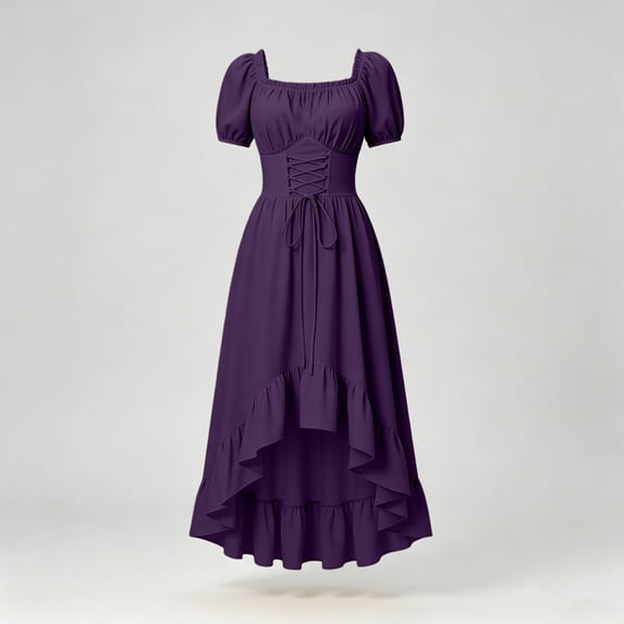 Renaissance Costume Women Victorian Gothic Short Sleeve Witch Dress Medieval Halloween Costume for Women Purple M
