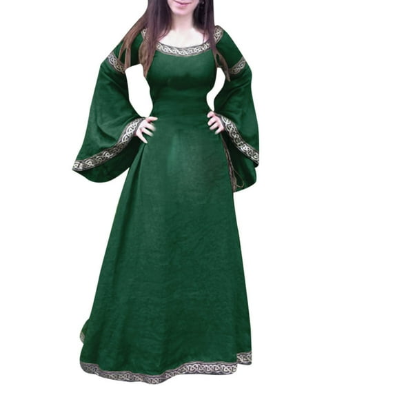 Renaissance Costume for Women Peasant Victorian Dress Long Sleeve Cosplay Maxi Dresses Plus Size Medieval Ball Gown Halloween Costumes for Women
