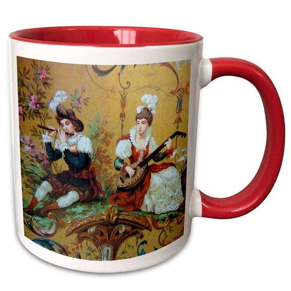 3drose, Renaissance Couple Play Music, 11oz Two-tone Red Mug