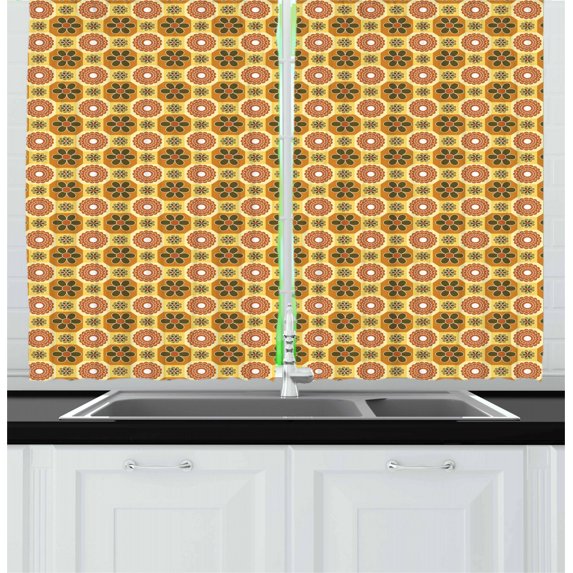 Renaissance Curtains 2 Panels Set, Abstract Vintage Floral Geometric Vibrant Rococo Damask Retro Style Pattern, Window Drapes for Living Room Bedroom, 55W X 39L Inches, Multicolor, by Ambesonne
