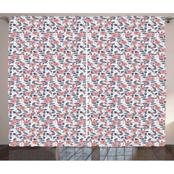 Ambesonne Renaissance Curtains 2 Panel Set, Retro Revival Flourish, 108" x 84", Coral Night Blue