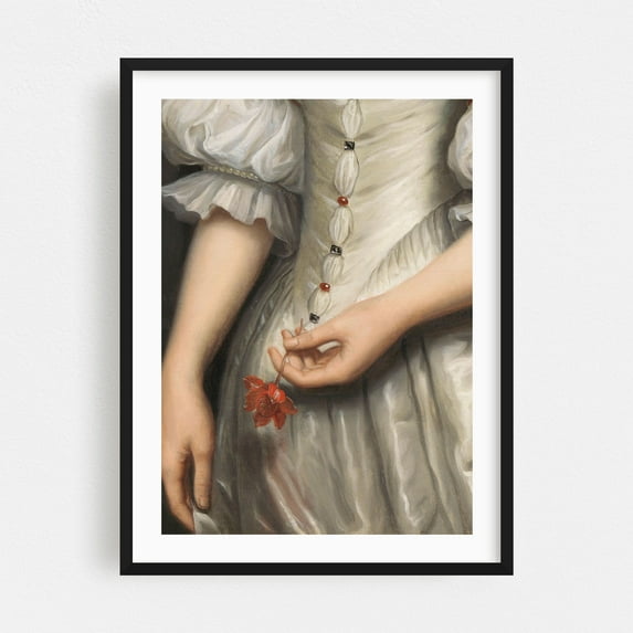Renaissance Detail Of Woman Painting - Photography Victorian Floral Vintage Fashion Gothic Black Framed Wall Art Print 12 x 18 inches