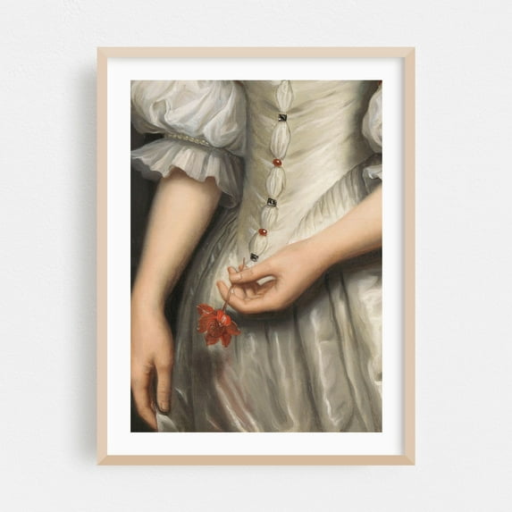 Renaissance Detail Of Woman Painting - Photography Victorian Floral Vintage Fashion Gothic Oak Framed Wall Art Print 24 x 36 inches