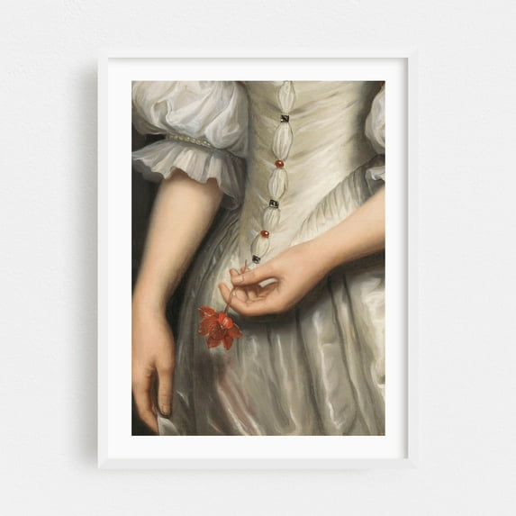 Renaissance Detail Of Woman Painting - Photography Victorian Floral Vintage Fashion Gothic White Framed Wall Art Print 9 x 12 inches