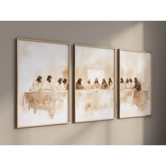 Renaissance Dinner Scene Beige Wall Art Set 3 Unframed Paper Print 8x12