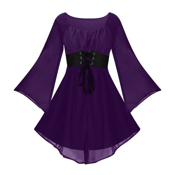 Renaissance Dress Medieval Costume Lace Up Bell Sleeve Victorian Mini Dresses Women Peasant Gothic Fairy Witch Wedding Dress