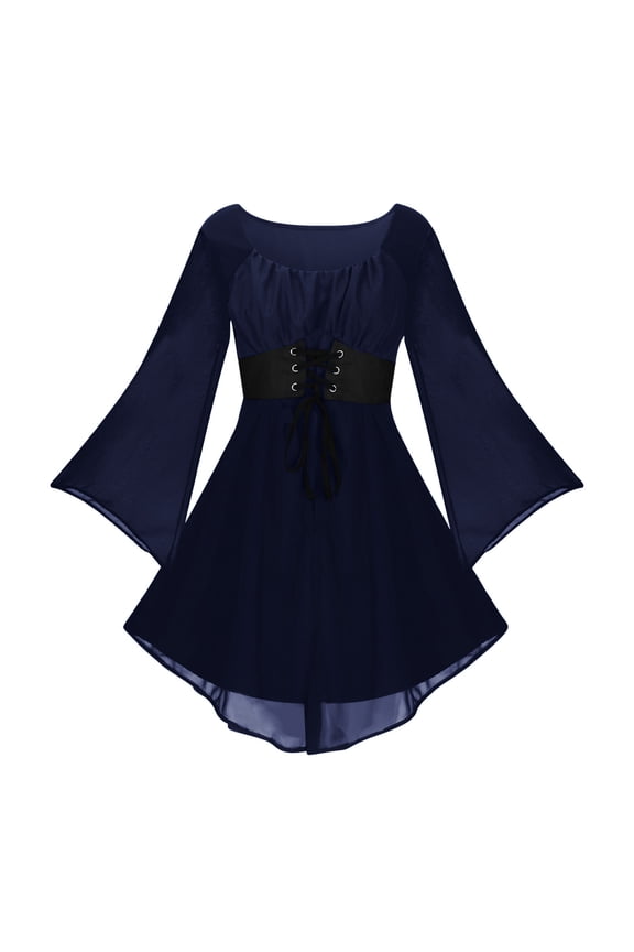 Renaissance Dress Medieval Costume Lace Up Bell Sleeve Victorian Mini Dresses Women Peasant Gothic Fairy Witch Wedding Dress