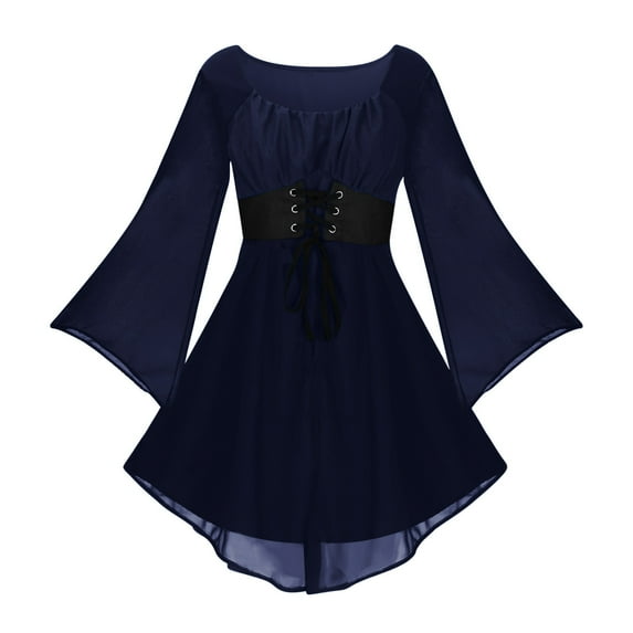 Renaissance Dress Medieval Costume Lace Up Bell Sleeve Victorian Mini Dresses Women Peasant Gothic Fairy Witch Wedding Dress