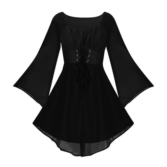 Renaissance Dress Medieval Costume Lace Up Bell Sleeve Victorian Mini Dresses Women Peasant Gothic Fairy Witch Wedding Dress