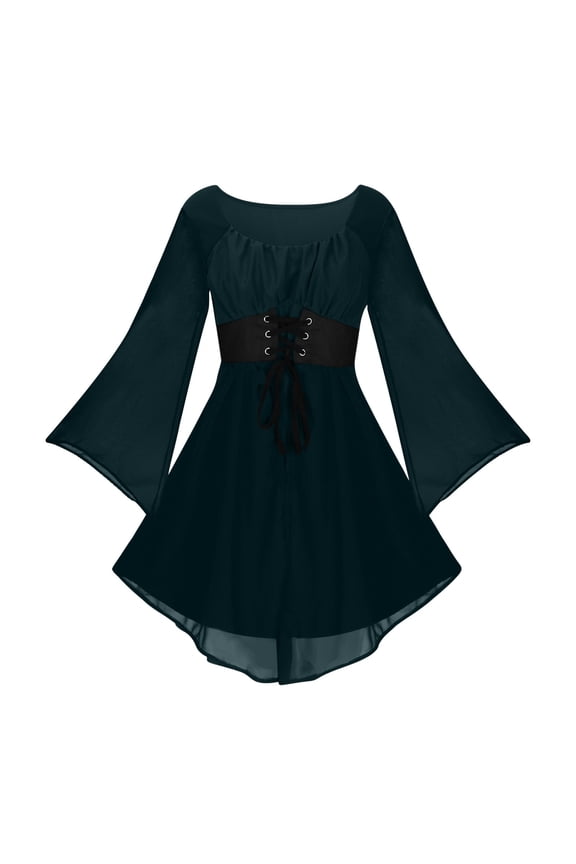 Renaissance Dress Medieval Costume Lace Up Bell Sleeve Victorian Mini Dresses Women Peasant Gothic Fairy Witch Wedding Dress