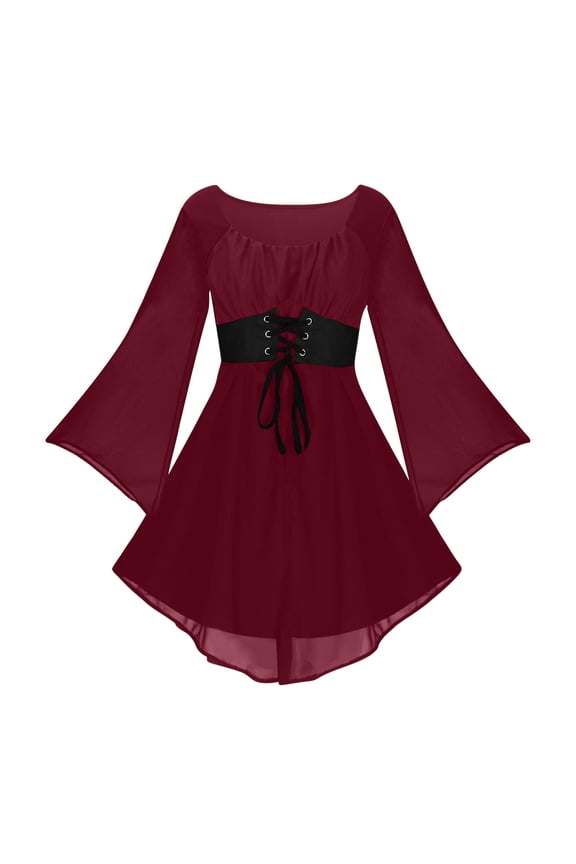 Renaissance Dress Medieval Costume Lace Up Bell Sleeve Victorian Mini Dresses Women Peasant Gothic Fairy Witch Wedding Dress