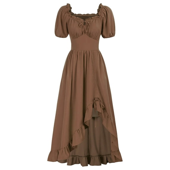 Renaissance Dress Women Cottagecore Corset Dress Drawstring Ruffle Maxi Dress Peasant Gothic Fairy Witch Wedding Costume