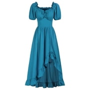 Renaissance Dress Women Cottagecore Corset Dress Ruffle Maxi Dress Medieval Short Sleeve High Low Dress Retro Victorian Dress