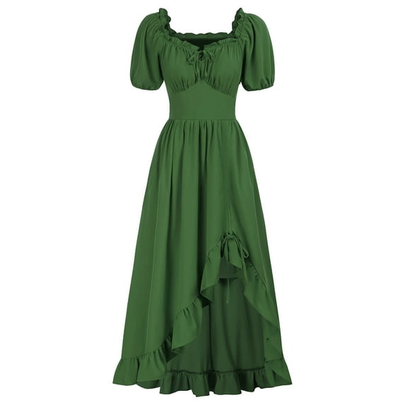 Renaissance Dress Women Cottagecore Corset Dress Ruffle Maxi Dress Medieval Short Sleeve High Low Dress Retro Victorian Dress