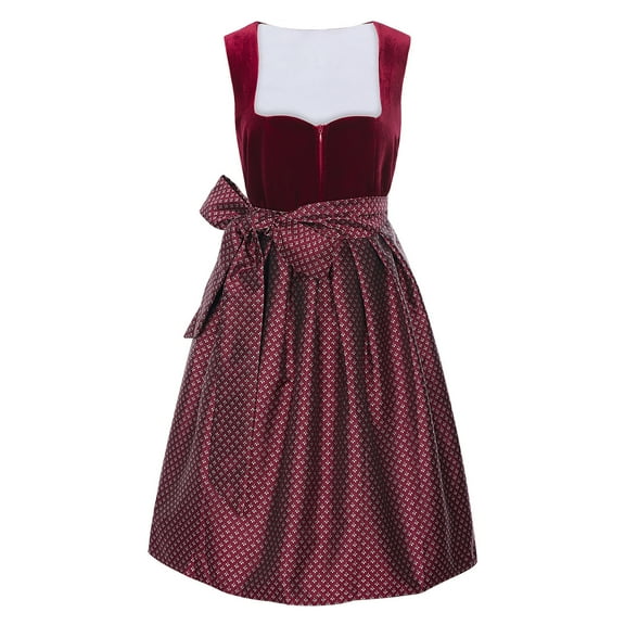 Renaissance Dress for Women Fashion Solid Sleeveless German Dirndl Medieval Dress Square Tie Waist Halloween Costume Long Dresses Cosplay Dress Set for Halloween