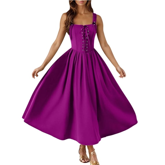 Renaissance Dress Women Gothic Lace up Corset Sleeveless A-Line Flowy Long Maxi Dress Medieval Costume XXL