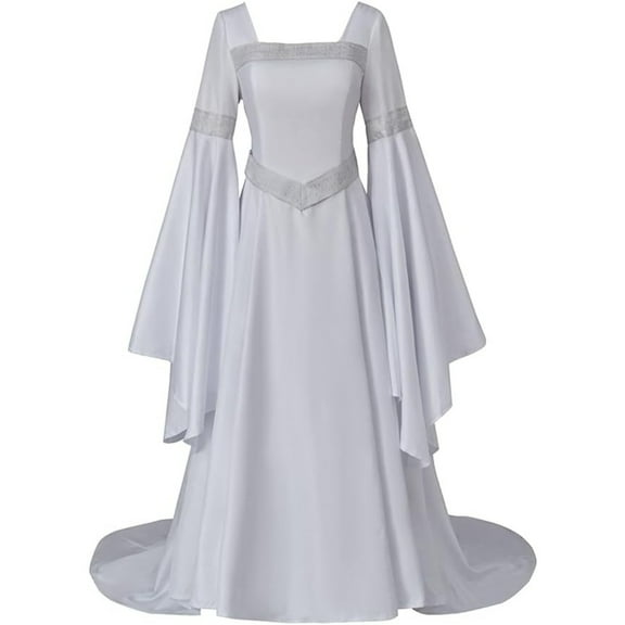 Renaissance Dress Women Medieval Dress Costume Long Bell Sleeves Retro Renaissance Fairy Elf Dress