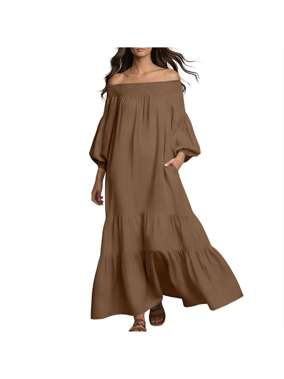 Renaissance Dress Women Medieval Maxi Dress with Ruffles for Ren Faire Cottagecore Peasant Tops Irish Under Dress Brown