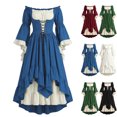 thumbnail image 1 of Renaissance Dress Women Off the Shoulder Bell Sleeve Two Tone High Low Ruffle Maxi Dresses Halloween Peasant Medieval Gothic Outfit Blue L, 1 of 8
