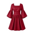 thumbnail image 1 of Renaissance Dress Women Peasant Medieval Costume Bell Sleeve Square Neck Dresses, 1 of 7