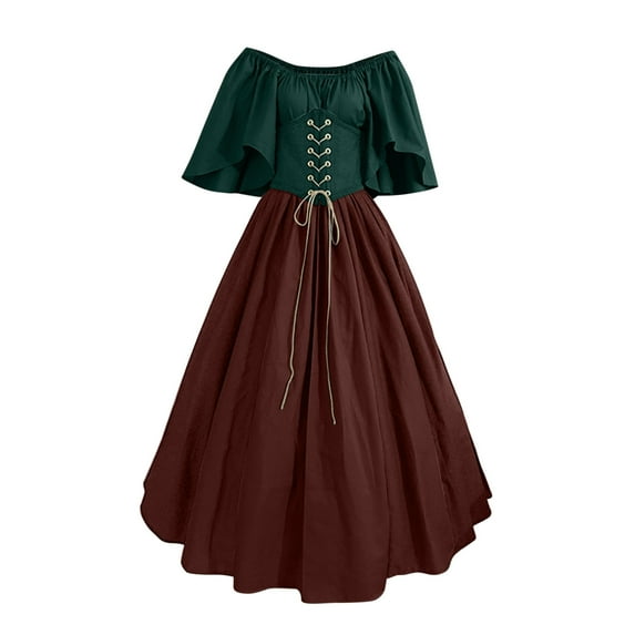 Renaissance Dress Women,Womens Renaissance Costumes Medieval Irish Traditional Plus Size Dresses Ruffle Over Dress Corset Retro Cosplay Gown