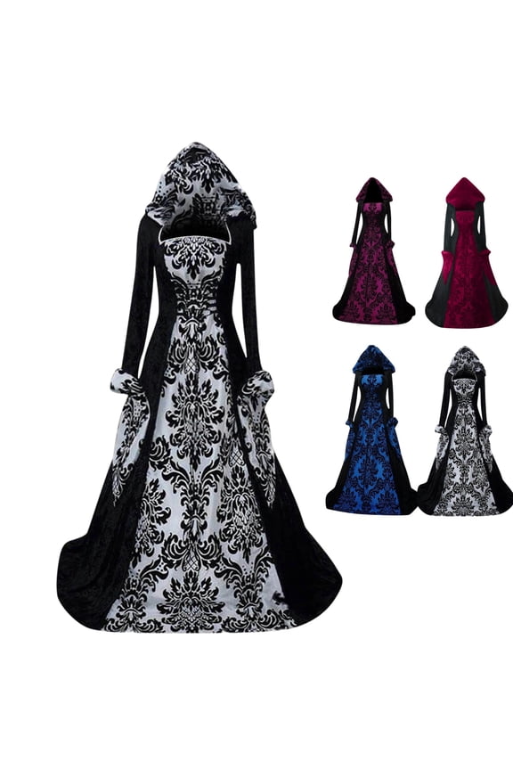 Renaissance Dress Women with Hood Peasant Gothic Dresses for Women Ball Gown Vintage Victorian Halloween Costumes for Women White XL