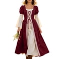 thumbnail image 1 of Renaissance Dress for Women Halloween Medieval Costume Long Sleeve Victorian Lace up Dresses Peasant Gothic Fairy Witch Dress Wine L, 1 of 9